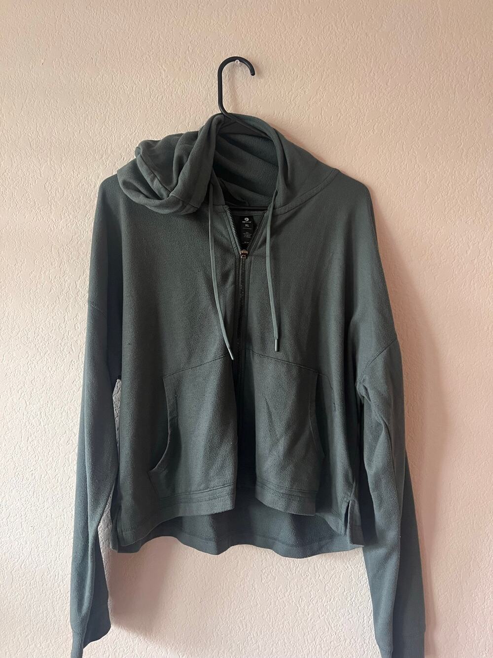 90 Degree by Reflex Green Cropped Fleece Zip Hoodie